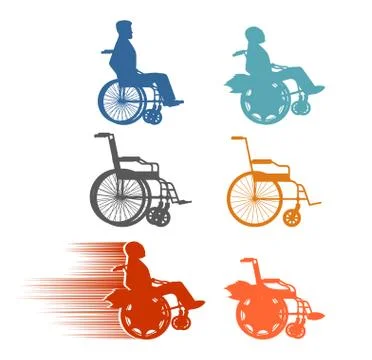 Set invalid. Collection of silhouettes of various disabilities and wheelchair Stock Illustration