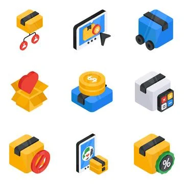 Set of Inventory Flat Isometric Icons Stock Illustration