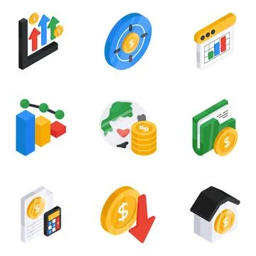 Set of Investment and Data Flat Icons Stock Illustration