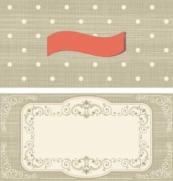 Set of invitation cards on polka dots background with vintage fr Stock Illustration