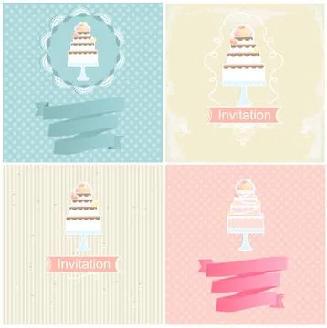 Set of invitation designs with cakes Stock Illustration