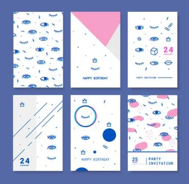 Set invitation with psychedelic eyes. Stock Illustration