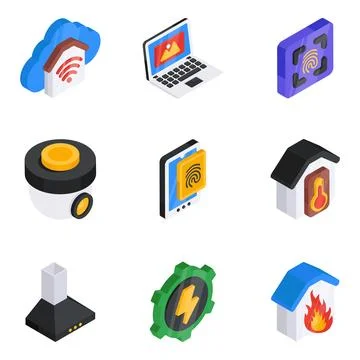 Set of Iot and Technology Flat Isometric Icons Stock Illustration