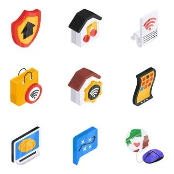 Set of Iot Devices Flat Isometric Icons Stock Illustration
