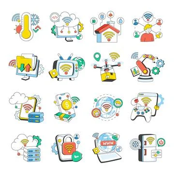 Set of Iot Doodle Icons Stock Illustration