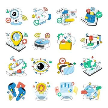 Set of Iot Doodle Icons 스톡 일러스트