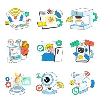 Set of Iot Doodle Icons Stock Illustration