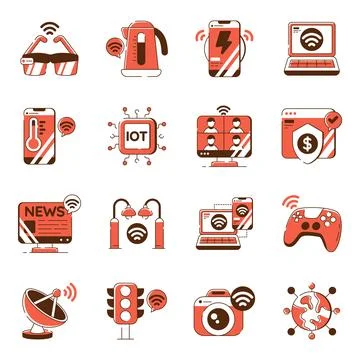 Set of Iot Flat Icons Stock Illustration