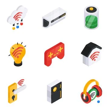 Set of Iot Flat Isometric Icons Stock Illustration