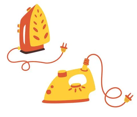 Set of iron for cloth. A regular iron with a socket and a standing iron. Elec Stock Illustration