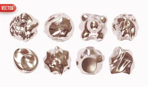 Set of iron Metaball shapes of objects realistic 3d design. Collection Mete.. Stock Illustration