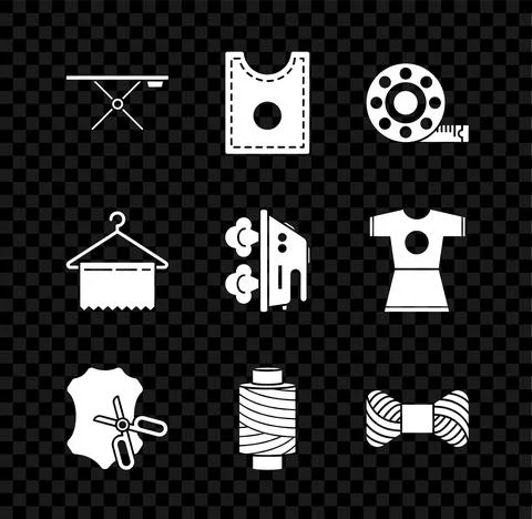 Set Ironing board, Sewing Pattern, Tape measure, Scissors and leather, thread Stock Illustration