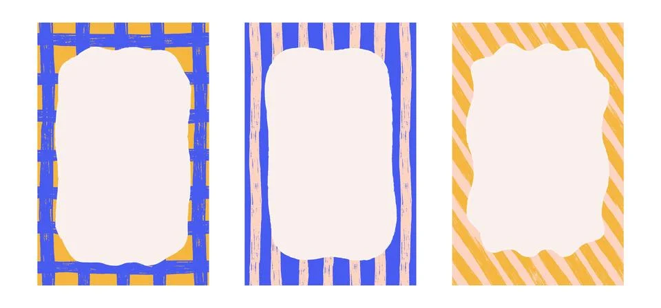 Set of irregular frames with wavy edges frames, doodle borders with striped Stock Illustration