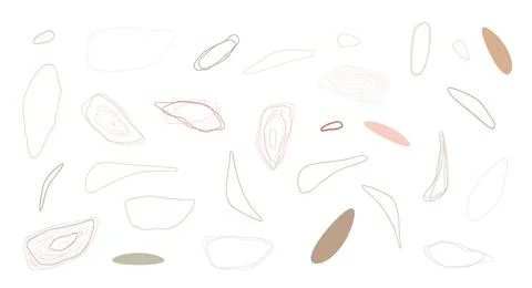 Set of irregular organic shapeles linear elements. Topografy uneven circles and Stock Illustration