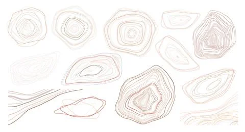 Set of irregular organic shapeles linear elements. Topografy uneven circles and Illustration