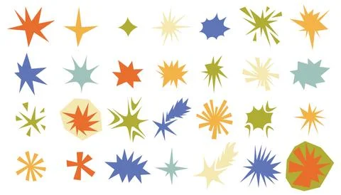 Set of irregular star and sparkle collage shapes with rough edges and retro.. Stock Illustration
