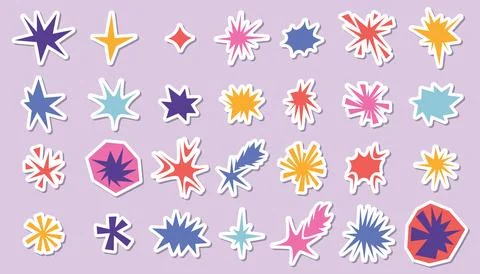 Set of irregular star and sparkle collage shapes stickers with rough edges .. Stock Illustration