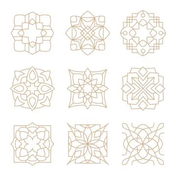 Set of islamic arabic geometric line icons set collection in gold. Perfect .. Stock Illustration