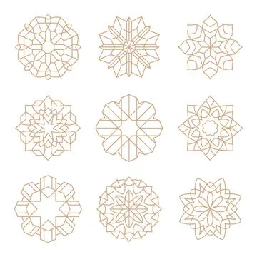 Set of islamic arabic geometric line icons set collection in gold. Perfect .. Stock Illustration