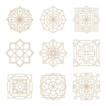 Set of islamic arabic geometric line icons set collection in gold. Perfect .. Stock Illustration