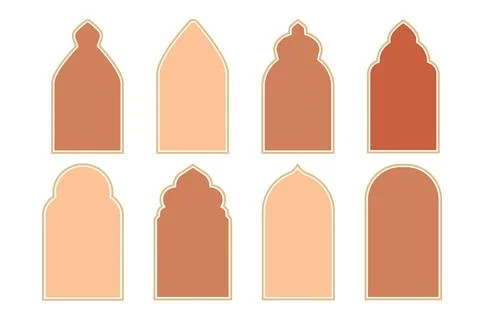 Set islamic arch frames, minimal boho borders, windows, arabic isolated on white Illustrazione stock