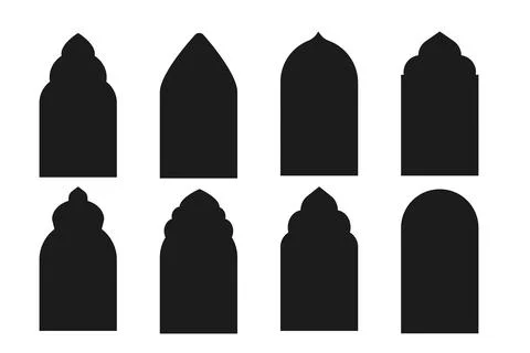 Set islamic arch frames, window or door silhouette, simple geometric border Stock Illustration