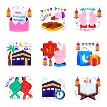 Set of Islamic Flat Illustrations Stock Illustration