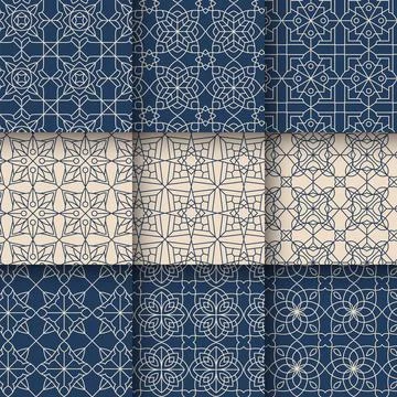 Set of Islamic geometric seamless patterns set collection, Elegant arabesqu.. Illustrazione stock