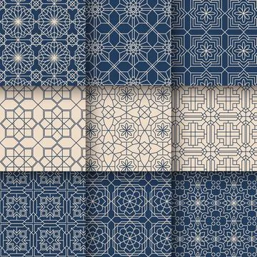 Set of Islamic geometric seamless patterns set collection, Elegant arabesqu.. Illustrazione stock