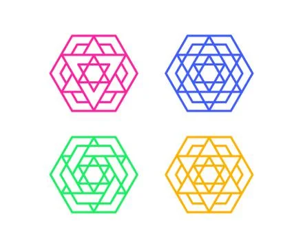 Set of Islamic hexagon window frame, vector art Stock Illustration