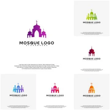 Set Islamic logo design vector. Mosque logo template. Muslims learn logo temp Stock Illustration