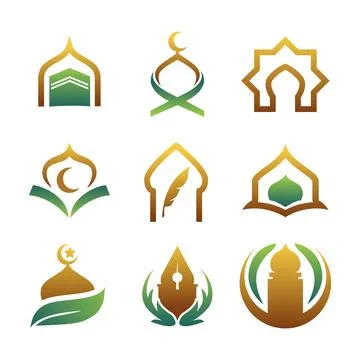 Set of Islamic Mosque Logo Template Set Collection, abstract simple minimal.. Stock Illustration