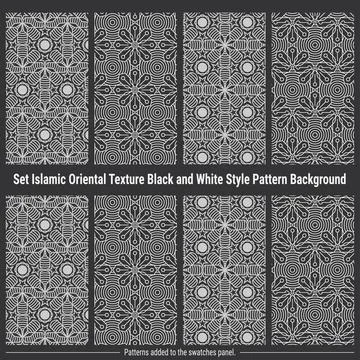 Set Islamic Oriental Texture Black and White Style Pattern Background Stock Illustration