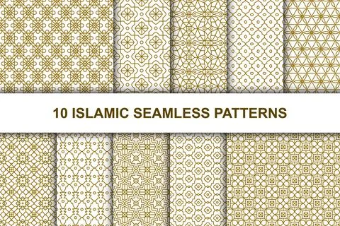 Set of Islamic seamless patterns. Ethnic geometric backgrounds in Arabic style. Stock Illustration
