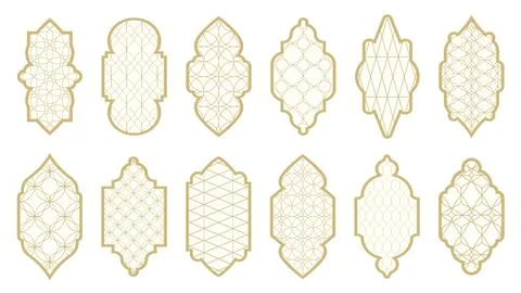 Set of Islamic windows with patterns 스톡 일러스트