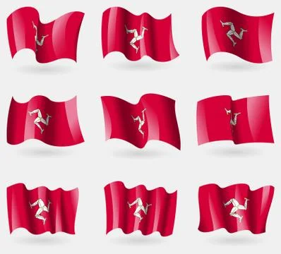 Set of Isle of man flags in the air. Vector Stock Illustration