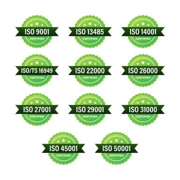 Set of ISO Certification stamp and labels. ISO Certified badge. Information Stock Illustration