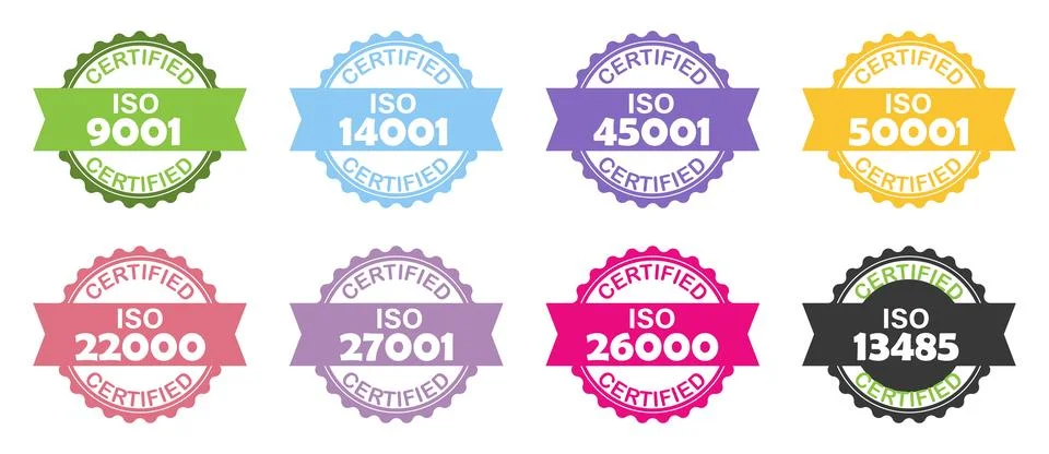 Set of ISO Certification stamp. Stamp sign - quality management systems Stock Illustration