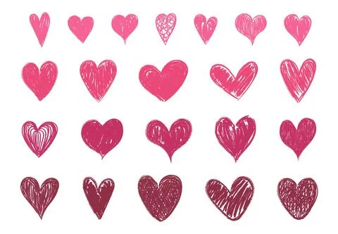 Set isolated abstract different textured hearts on white background. Stock Illustration