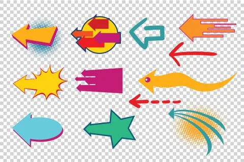 Set isolated arrows pop art retro Illustrazione stock