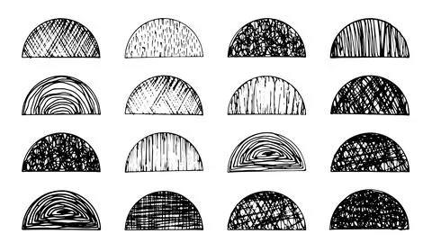 Set of isolated black brush textured semi circles Stock Illustration