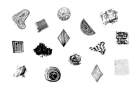 Set of isolated black ink brush textured shapes Stock Illustration