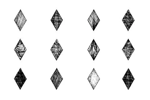 Set of isolated black ink brush textured rhomb Stock Illustration