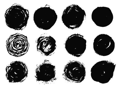 Set of isolated black ink round brush strokes Stock Illustration