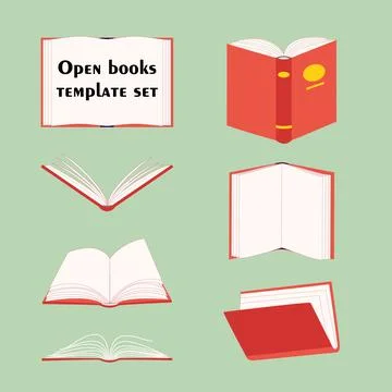 Set of isolated blank open book with red hardcover and golden decorative 스톡 일러스트