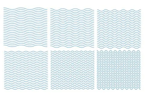 Set of isolated blue waves, lines, underline, pattern, ornament. Stock Illustration