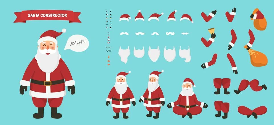 Set isolated body elements for create characters Santa Claus in flat style. イラスト素材