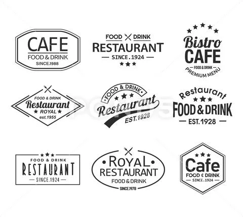 Set of isolated cafe and restaurant logos Stock Illustration