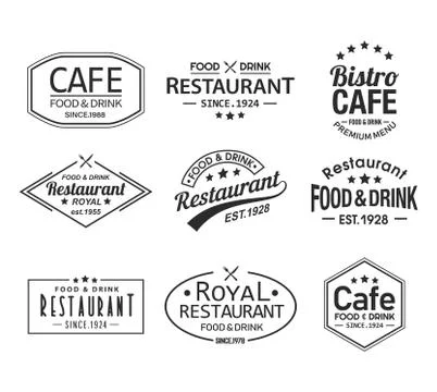 Set of isolated cafe and restaurant logos Stock Illustration