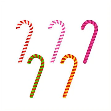Set of Isolated Candy Canes on white Background. Christmas Candy. Vector Illu Illustrazione stock